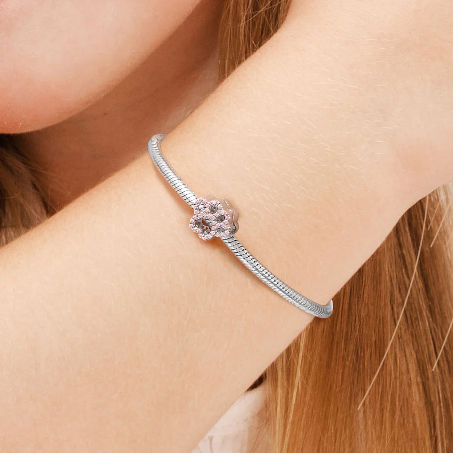 Crystal Pink Paw Charm Bead Sterling Silver - Image 4