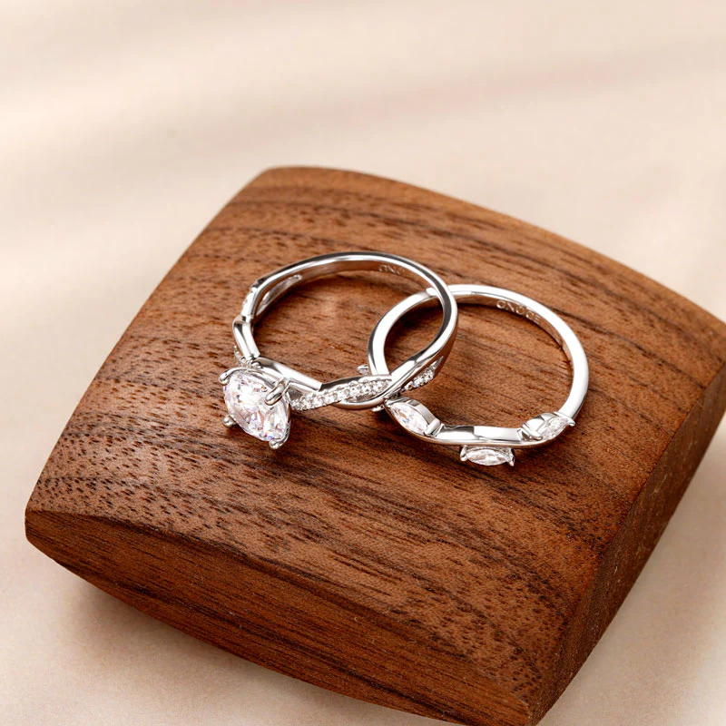 Gnoce Crossover Curved Diamond Stackable Ring Set Platinum-plated Silver Blend - Image 2