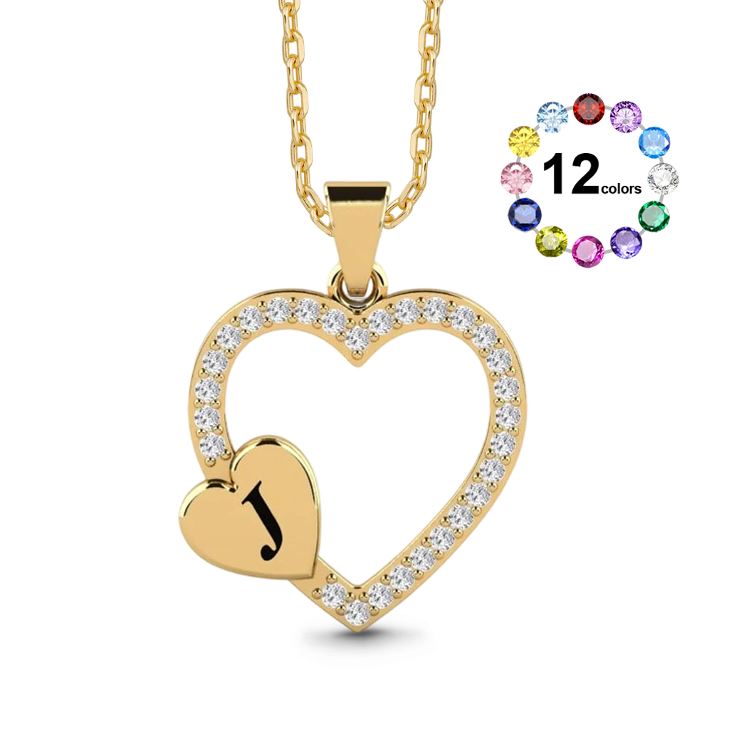 Gnoce Custom Initial Heart Necklace with Birthstone