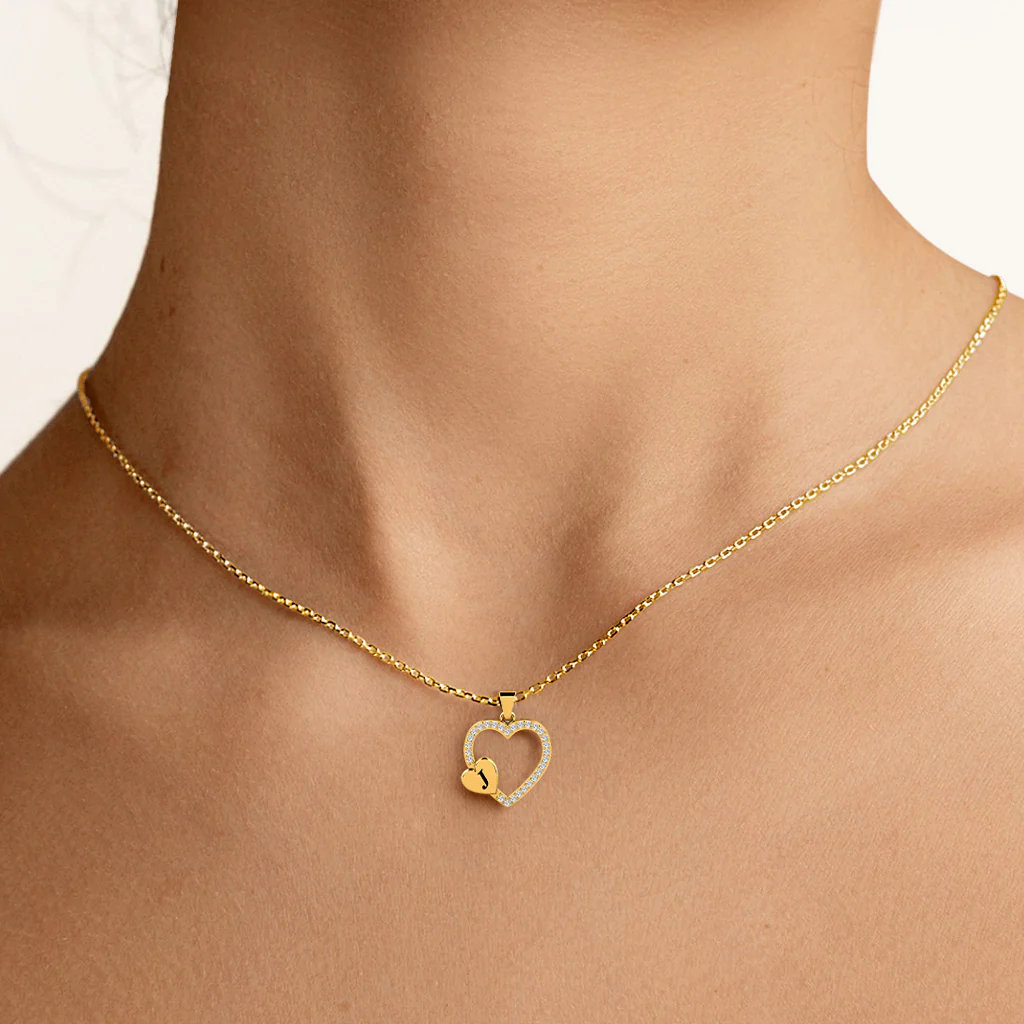 Gnoce Custom Initial Heart Necklace with Birthstone - Image 2