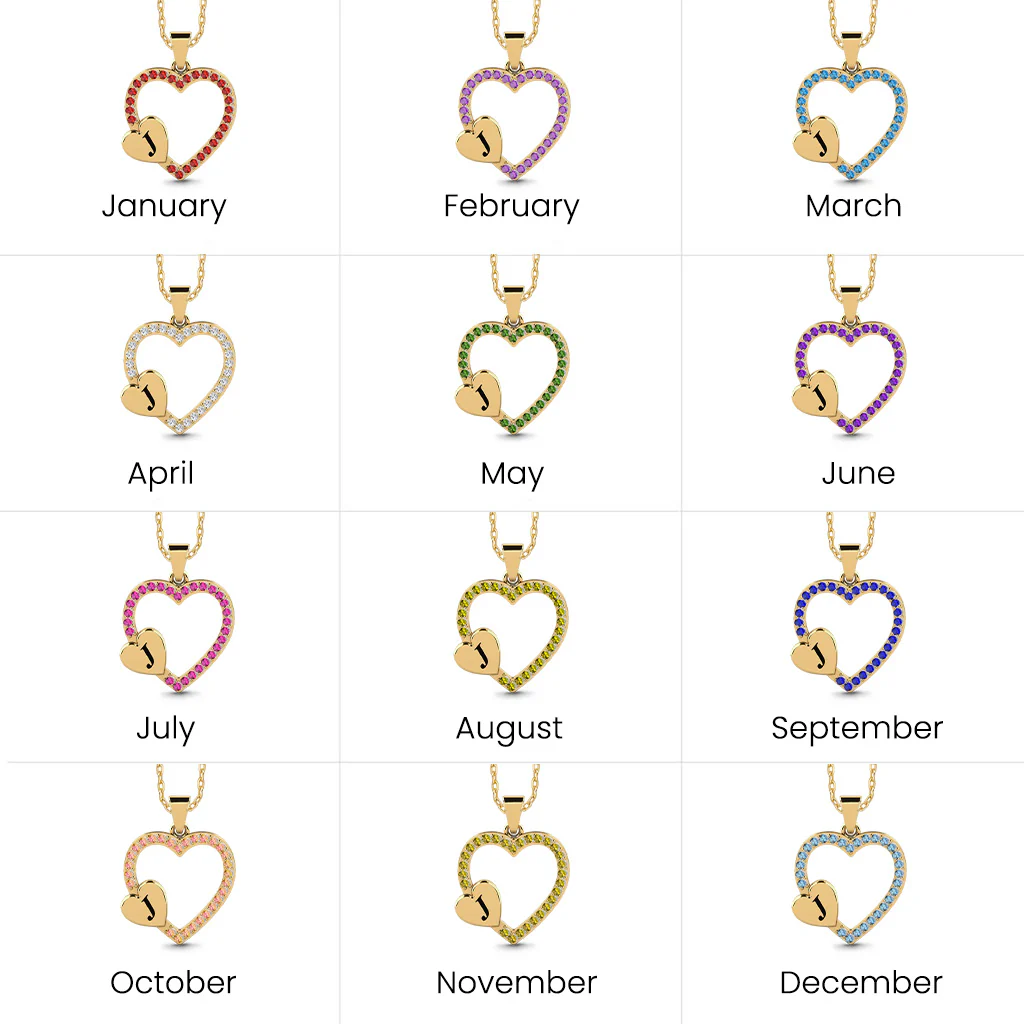 Gnoce Custom Initial Heart Necklace with Birthstone - Image 5