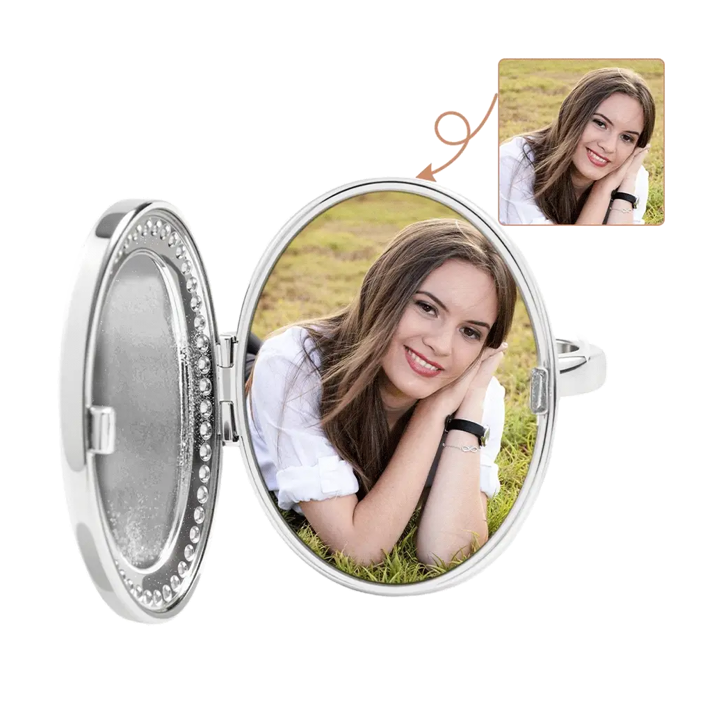 Gnoce Custom Photo Birthstone Ring with Personalized Engraving