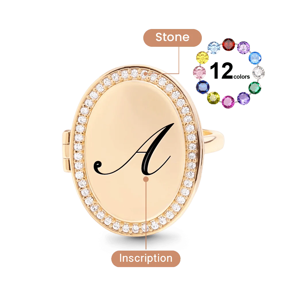 Gnoce Custom Photo Birthstone Ring with Personalized Engraving - Image 5