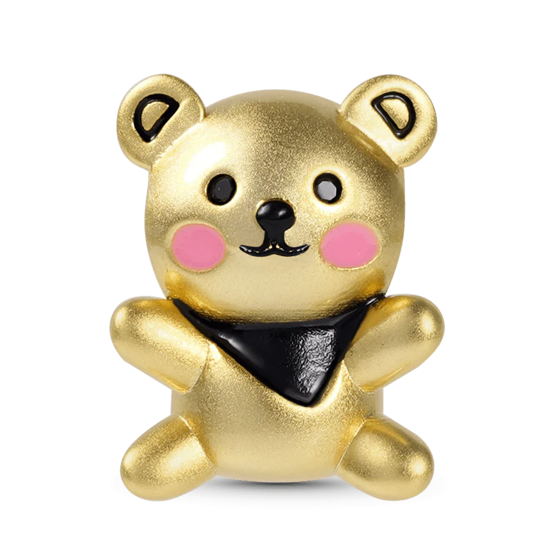 Cute Bear Charm Bead Sterling Silver 18K Gold Plated