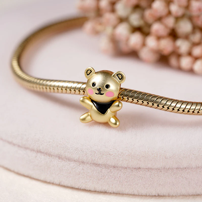 Cute Bear Charm Bead Sterling Silver 18K Gold Plated - Image 2