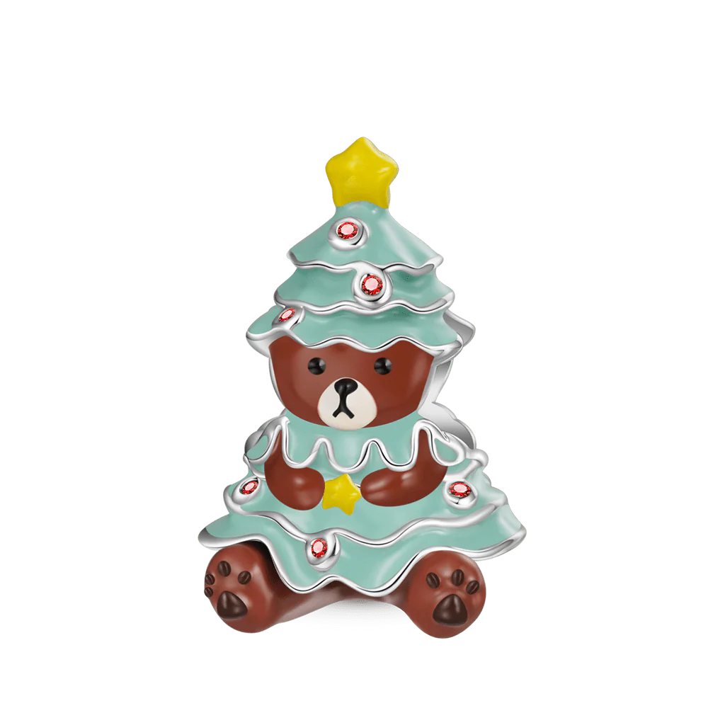 Gnoce Cute Bear Christmas Tree Charm Platinum-plated Silver Blend