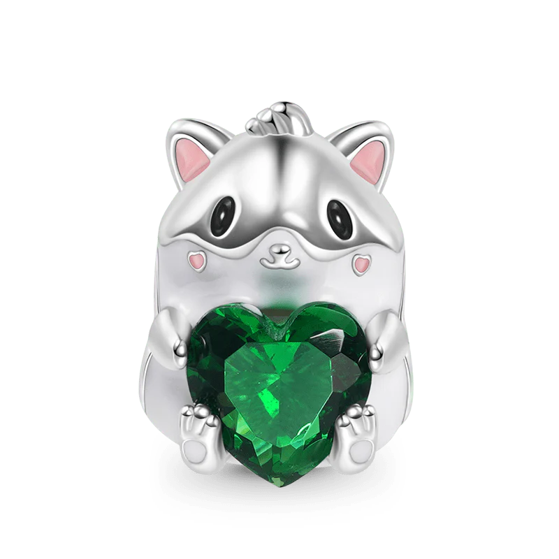 Gnoce Cute Hamster Embraces Heart Gemstone Charm Platinum-plated Silver Blend