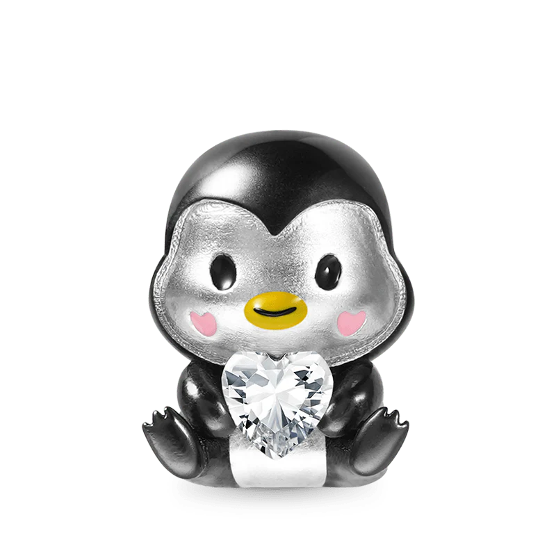 Gnoce Cute Penguin Embraces Heart Gemstone Charm Platinum-plated Silver Blend
