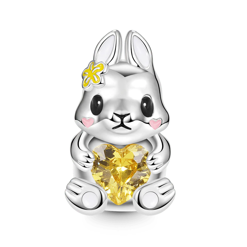 Gnoce Cute Rabbit Embraces Heart Gem Charm Platinum-plated Silver Blend