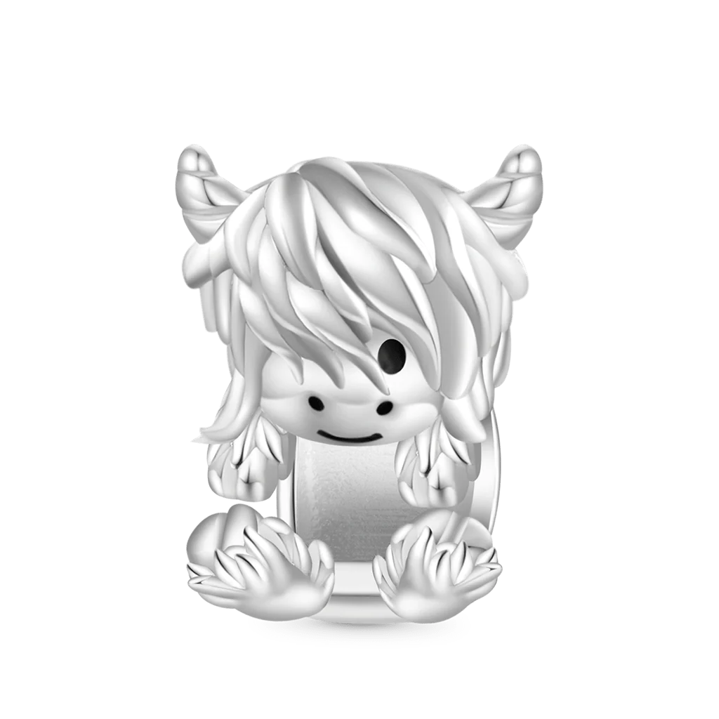Gnoce Scottish Highland Cow Charm Platinum-plated Silver Blend