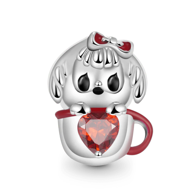 Gnoce Cute Teacup Dog Embraces Heart Charm Platinum-plated Silver Blend
