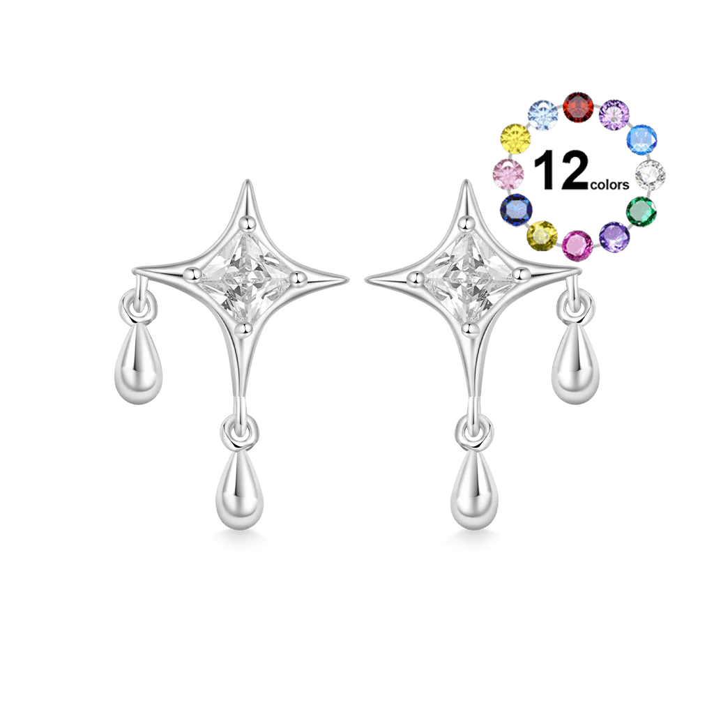 Gnoce Shiny Birthstone Cz Dripping Star Stud Earrings