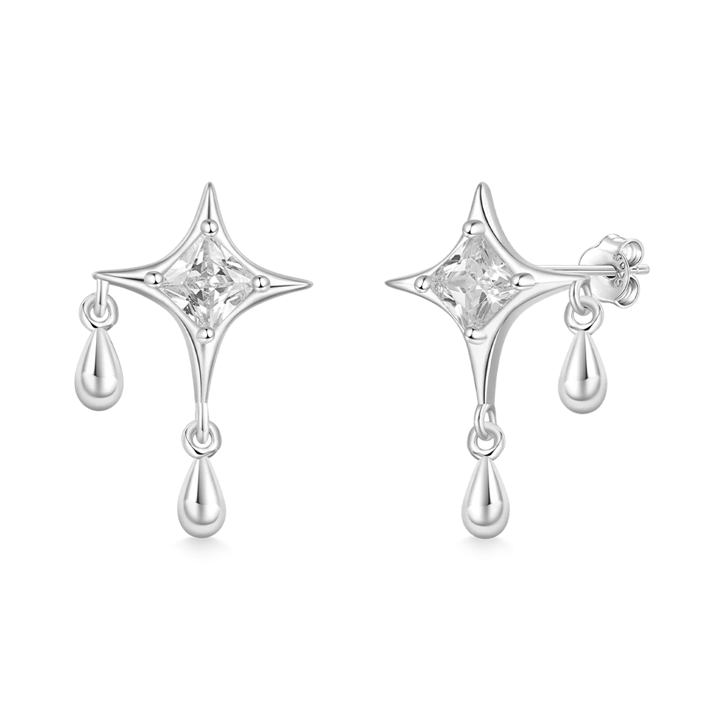 Gnoce Shiny Birthstone Cz Dripping Star Stud Earrings - Image 2