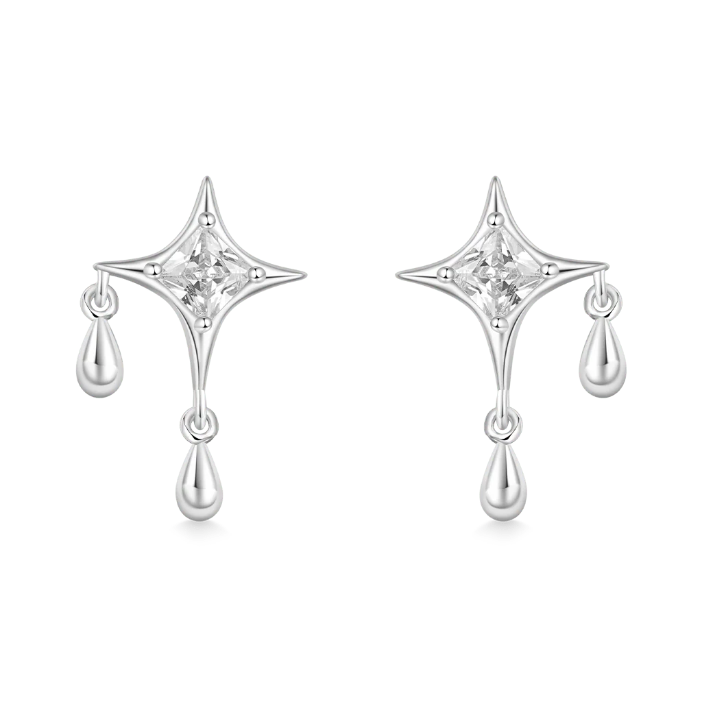 Gnoce Shiny Birthstone Cz Dripping Star Stud Earrings - Image 3