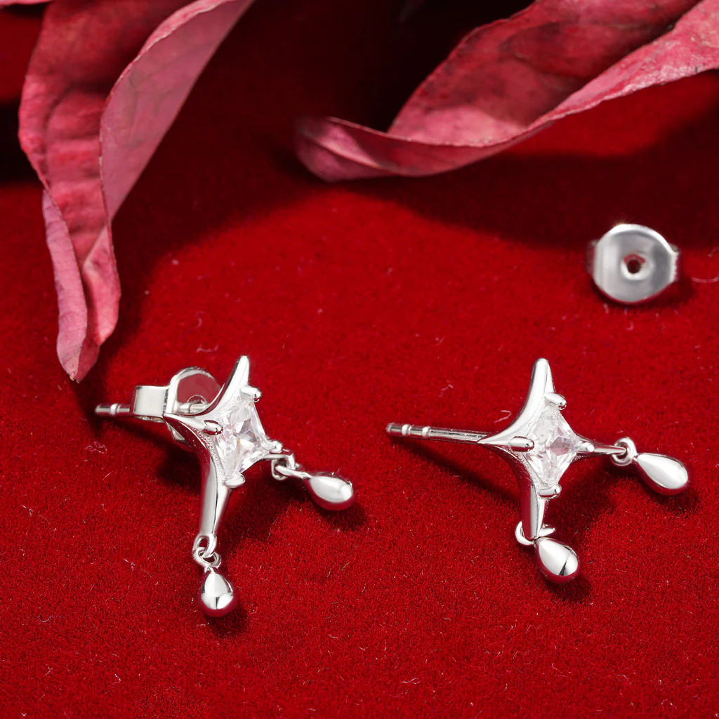 Gnoce Shiny Birthstone Cz Dripping Star Stud Earrings - Image 4