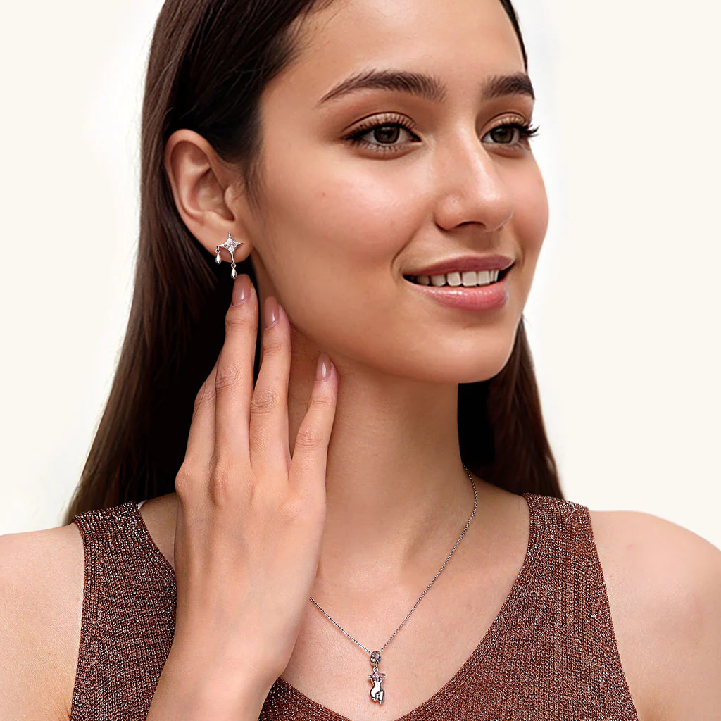 Gnoce Shiny Birthstone Cz Dripping Star Stud Earrings - Image 5
