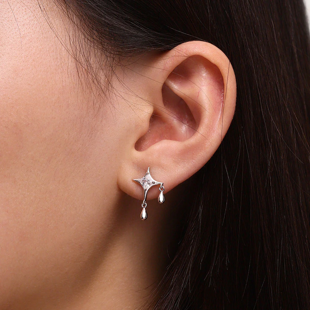 Gnoce Shiny Birthstone Cz Dripping Star Stud Earrings - Image 6