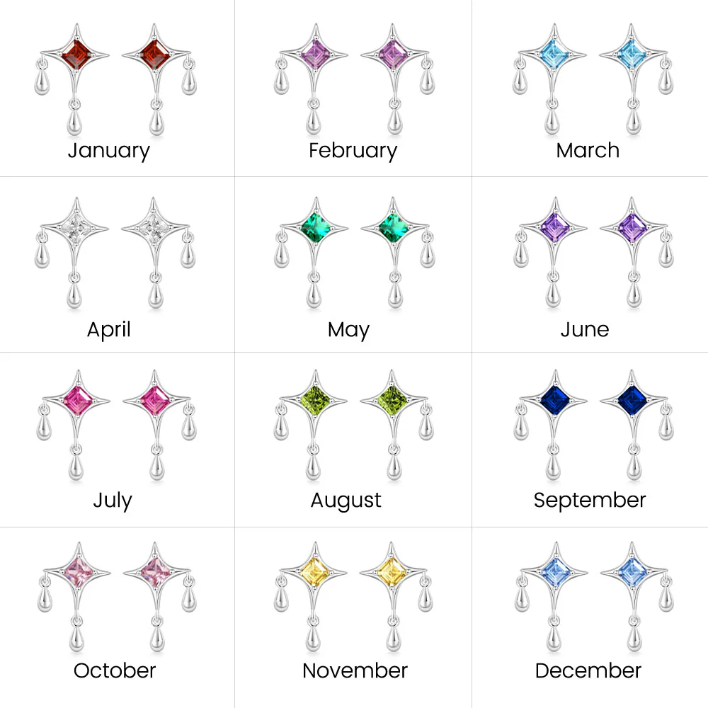 Gnoce Shiny Birthstone Cz Dripping Star Stud Earrings - Image 7