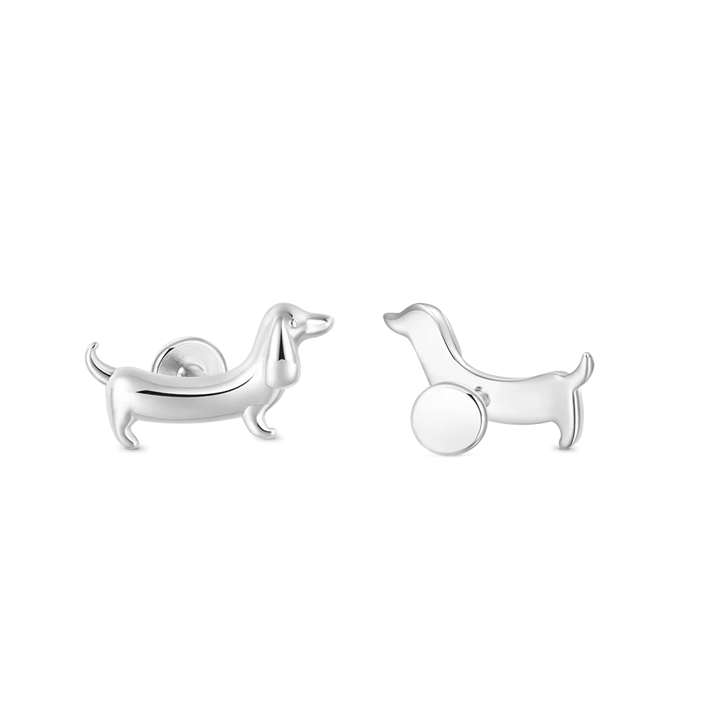 Gnoce Dachshund Dog Flat Back Nap Earrings Platinum-plated Silver Blend - Image 2
