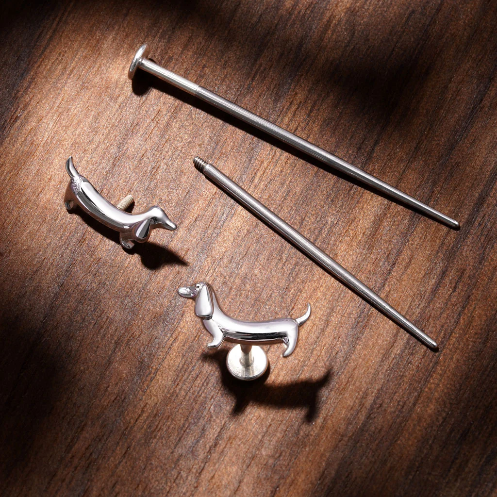 Gnoce Dachshund Dog Flat Back Nap Earrings Platinum-plated Silver Blend - Image 4