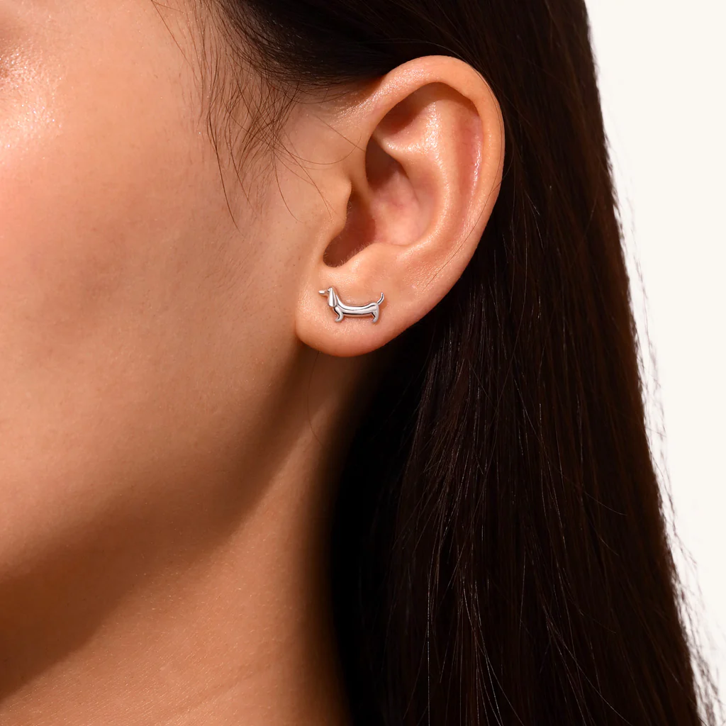 Gnoce Dachshund Dog Flat Back Nap Earrings Platinum-plated Silver Blend - Image 5