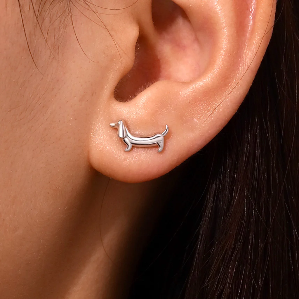 Gnoce Dachshund Dog Flat Back Nap Earrings Platinum-plated Silver Blend - Image 7