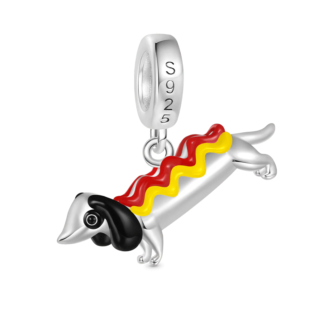 Gnoce Dachshund Dog in Hot Dog Costume Charm Platinum-plated Silver Blend - Image 2