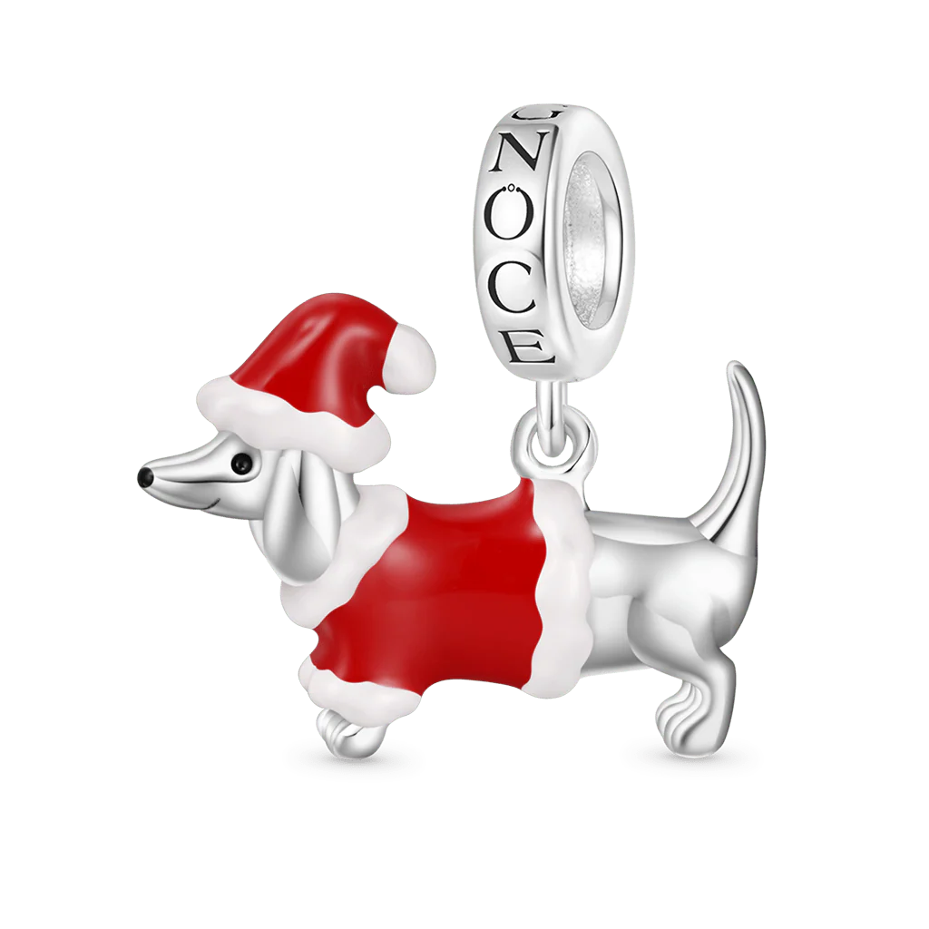 Gnoce Dachshund Dog Christmas Decor Charm Platinum-plated Silver Blend