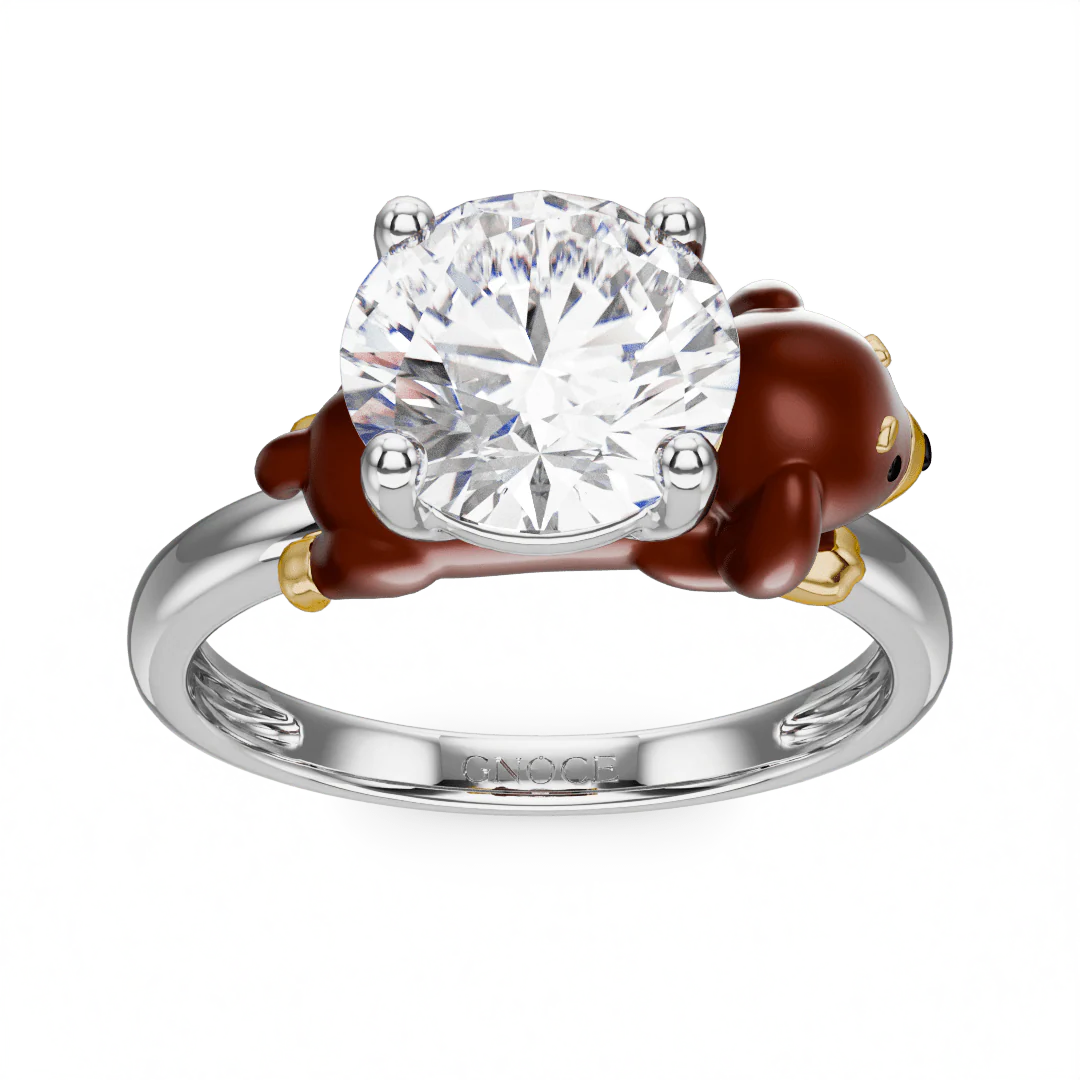 Gnoce Dachshund Dog Embraces Moissanite Ring Platinum-plated Silver Blend - Image 2