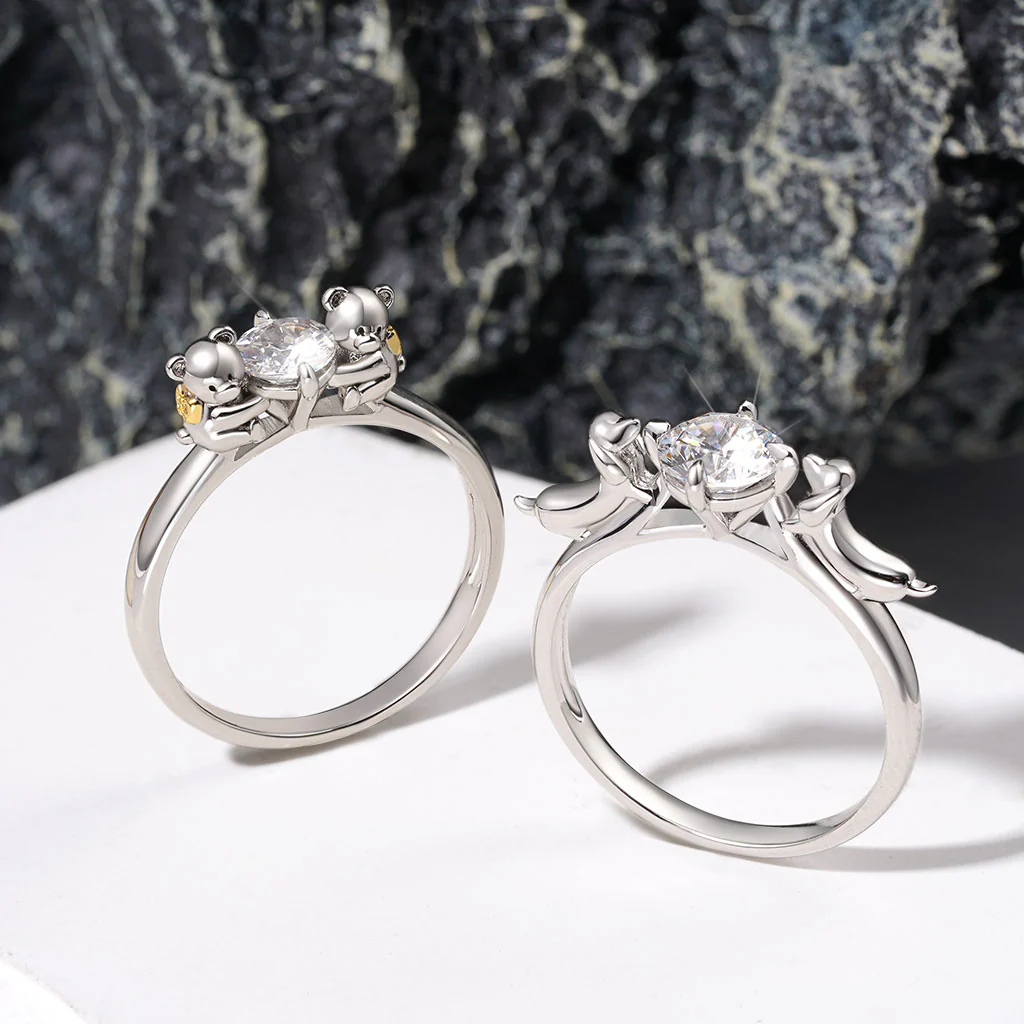 Gnoce Dachshund Embrace White Zircon Ring Platinum-plated Silver Blend - Image 4