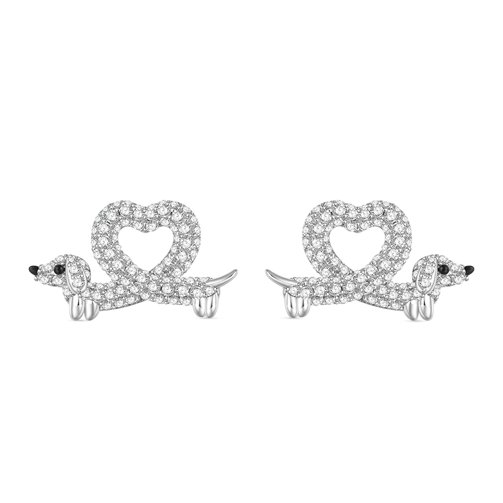 Gnoce Dachshund Heart Diamond Earrings Platinum-plated Silver Blend