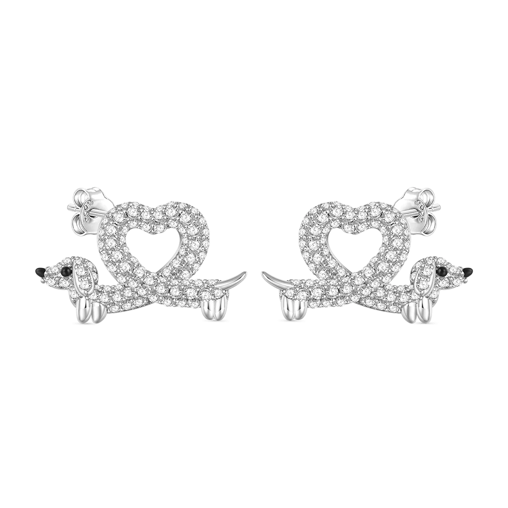 Gnoce Dachshund Heart Diamond Earrings Platinum-plated Silver Blend - Image 2