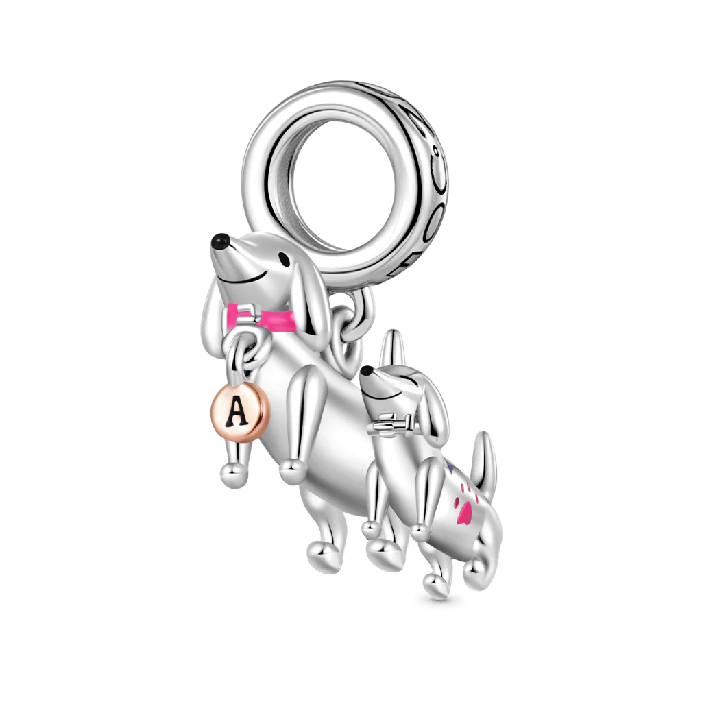 Gnoce Dachshund Mother Child Tender Moment Charm Platinum-plated Silver Blend - Image 2