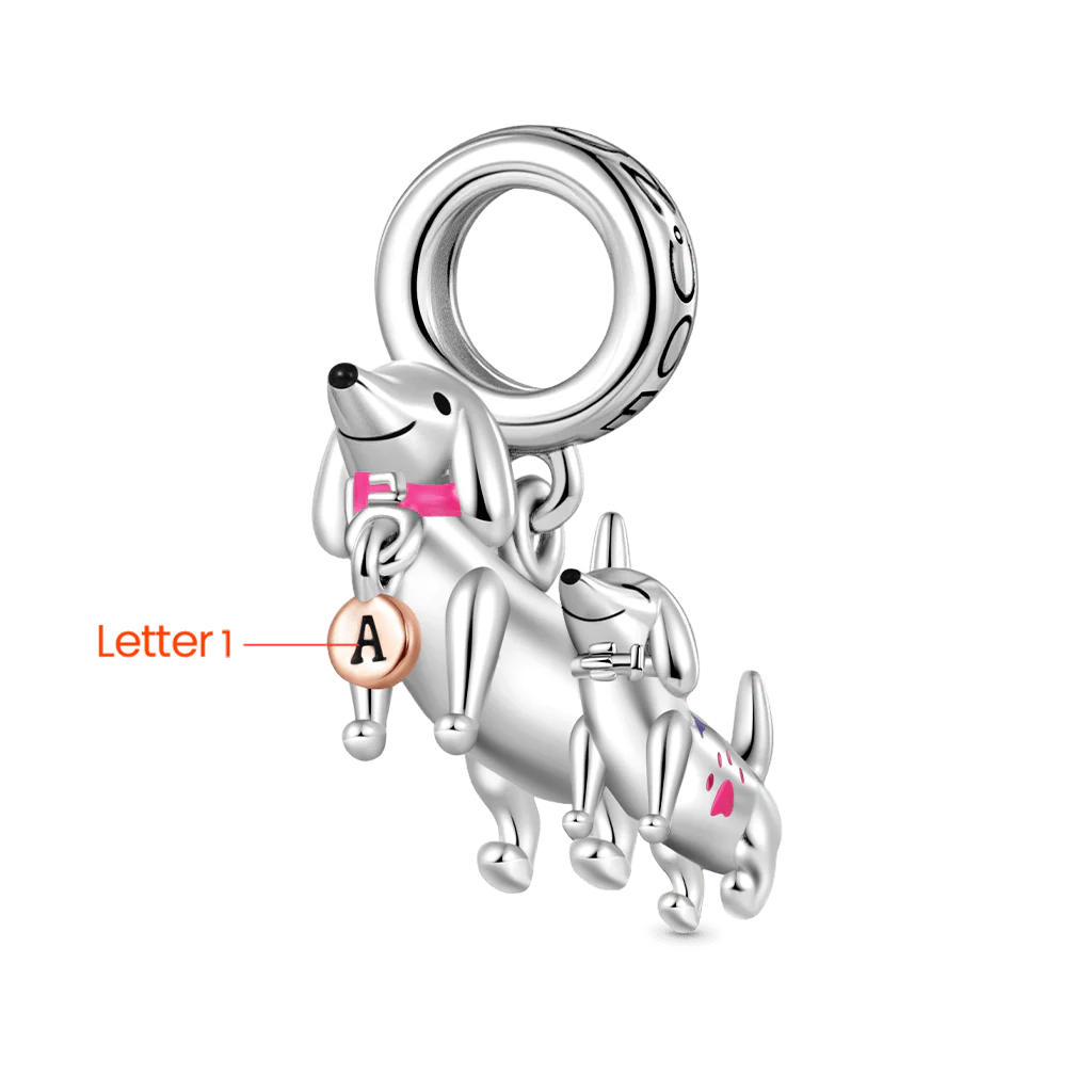 Gnoce Dachshund Mother Child Tender Moment Charm Platinum-plated Silver Blend - Image 3