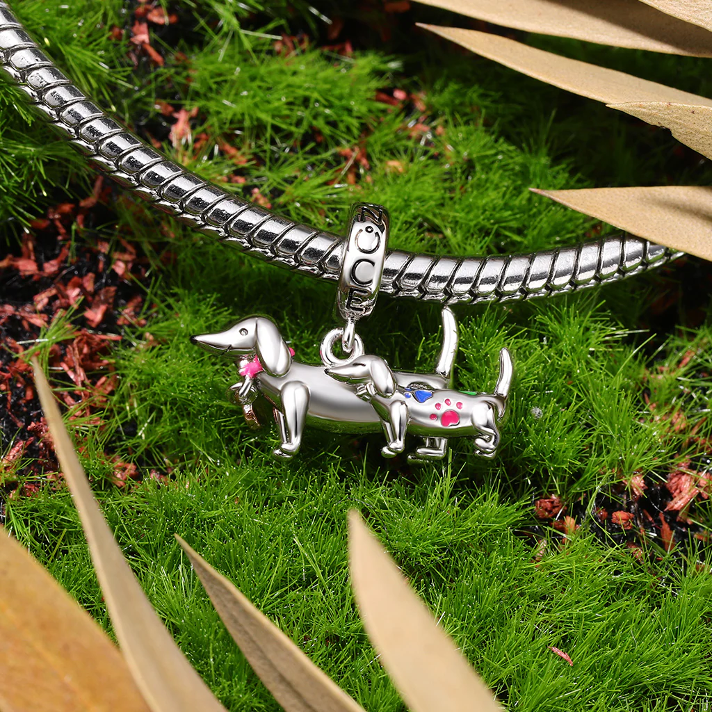 Gnoce Dachshund Mother Child Tender Moment Charm Platinum-plated Silver Blend - Image 4