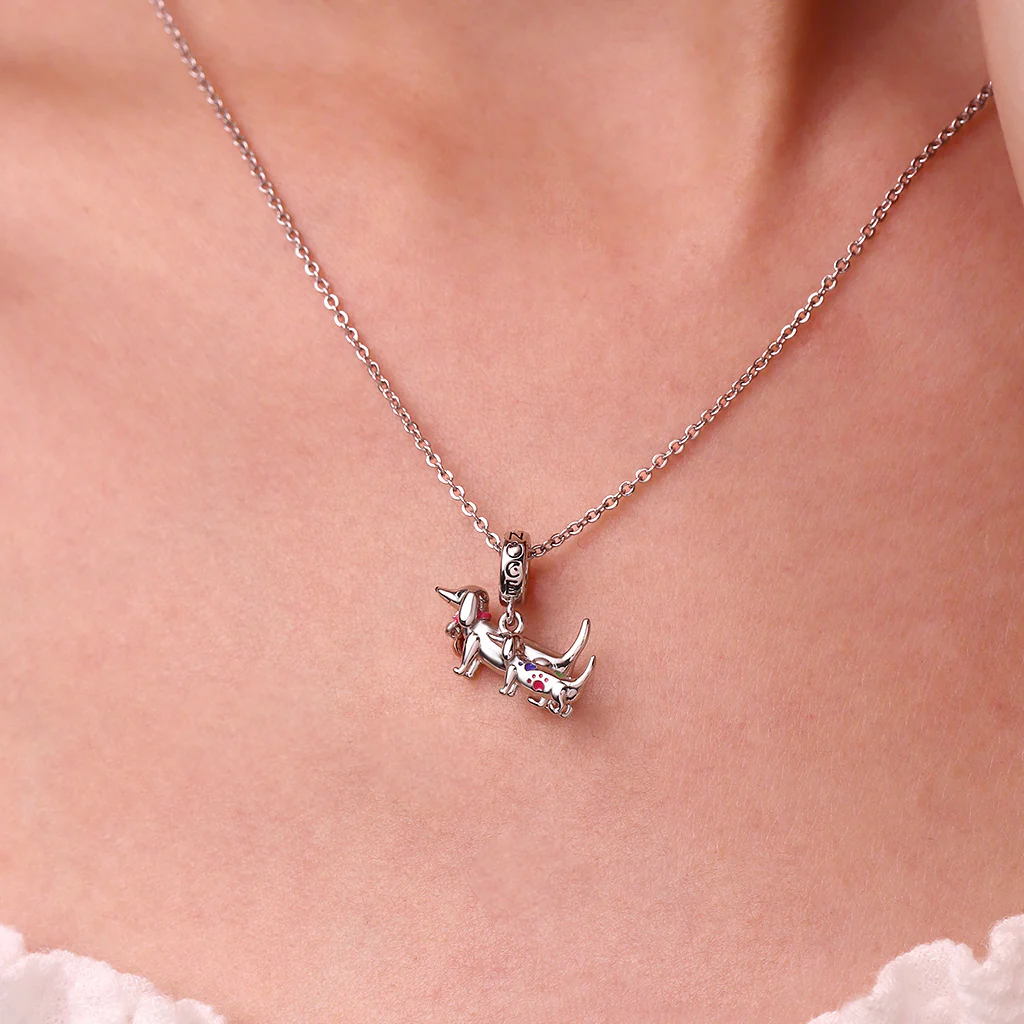 Gnoce Dachshund Mother Child Tender Moment Charm Platinum-plated Silver Blend - Image 6