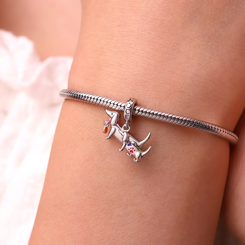 Gnoce Dachshund Mother Child Tender Moment Charm Platinum-plated Silver Blend - Image 7