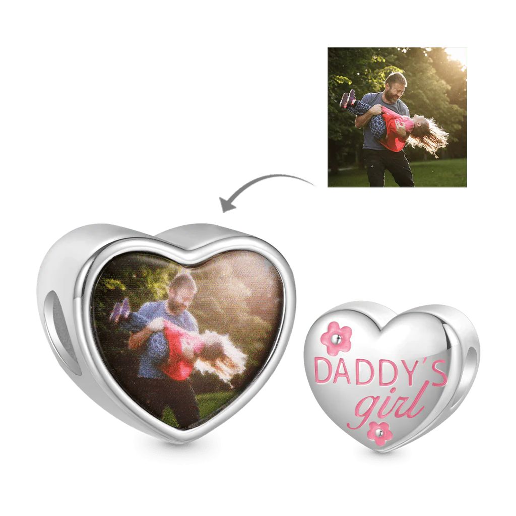 Gnoce DADDY's Girl Love Heart Photo Charm Platinum-plated Silver Blend