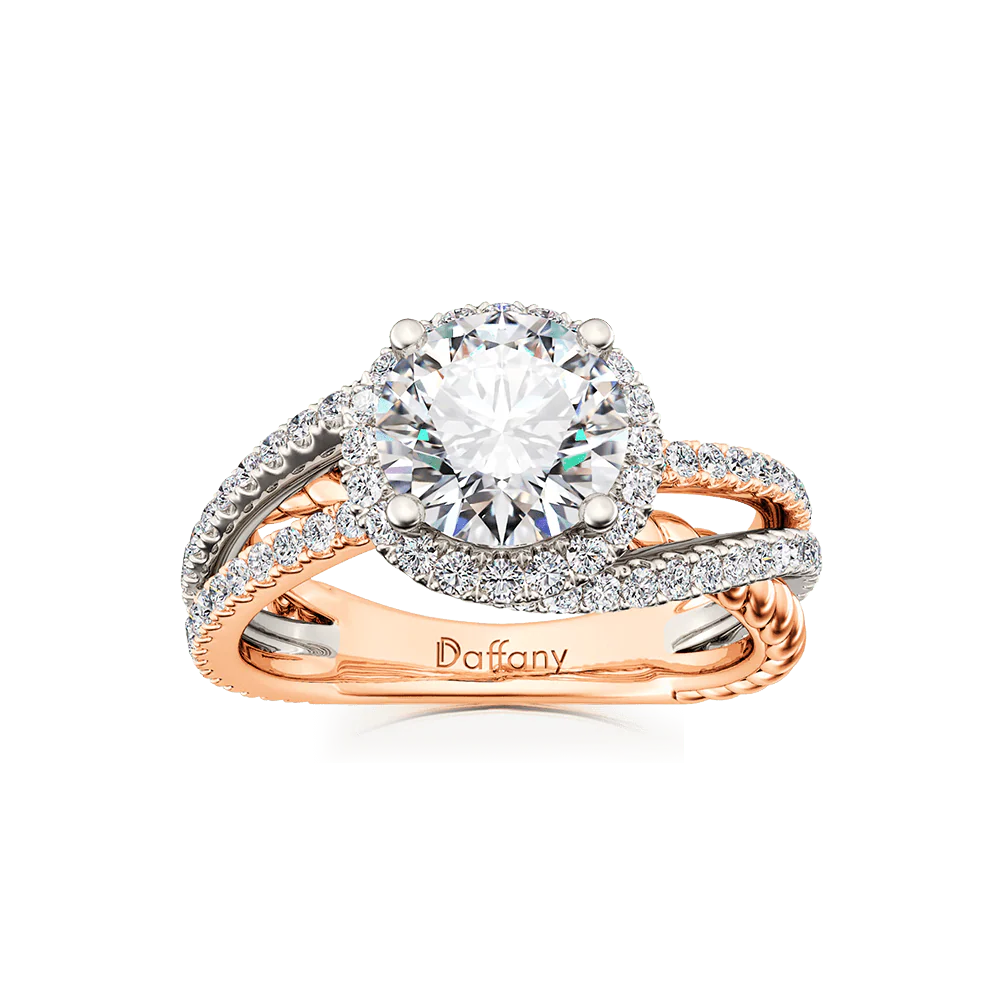 Gnoce Round Cut Twisted Rope Crossover Ring Platinum-plated Silver Blend