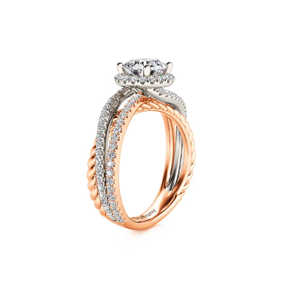 Gnoce Round Cut Twisted Rope Crossover Ring Platinum-plated Silver Blend - Image 3