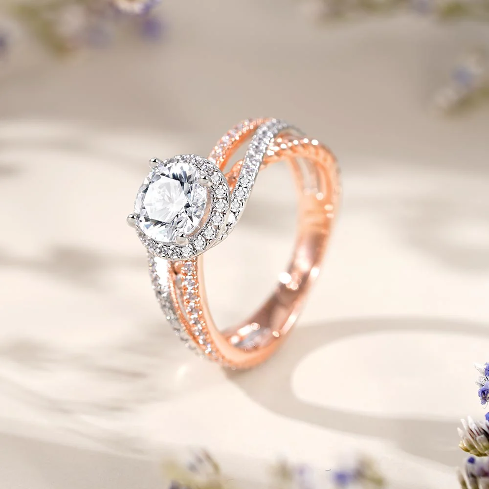 Gnoce Round Cut Twisted Rope Crossover Ring Platinum-plated Silver Blend - Image 4