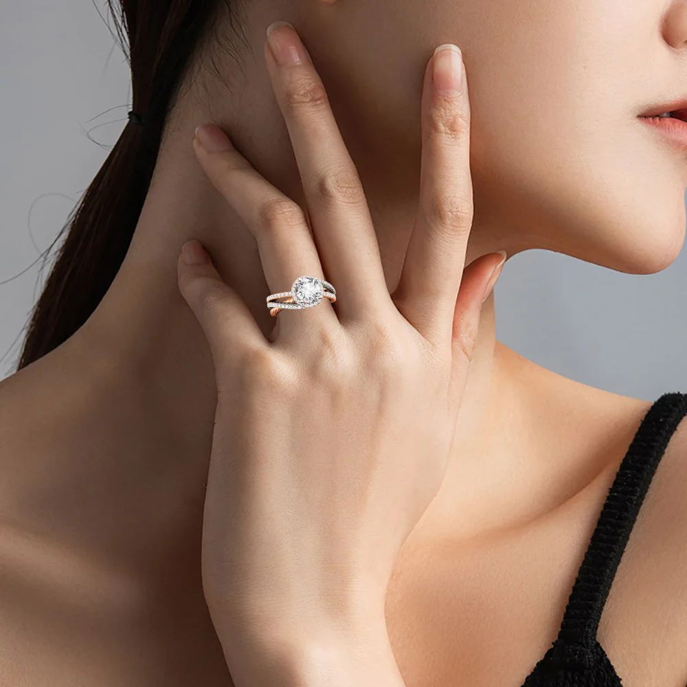 Gnoce Round Cut Twisted Rope Crossover Ring Platinum-plated Silver Blend - Image 5