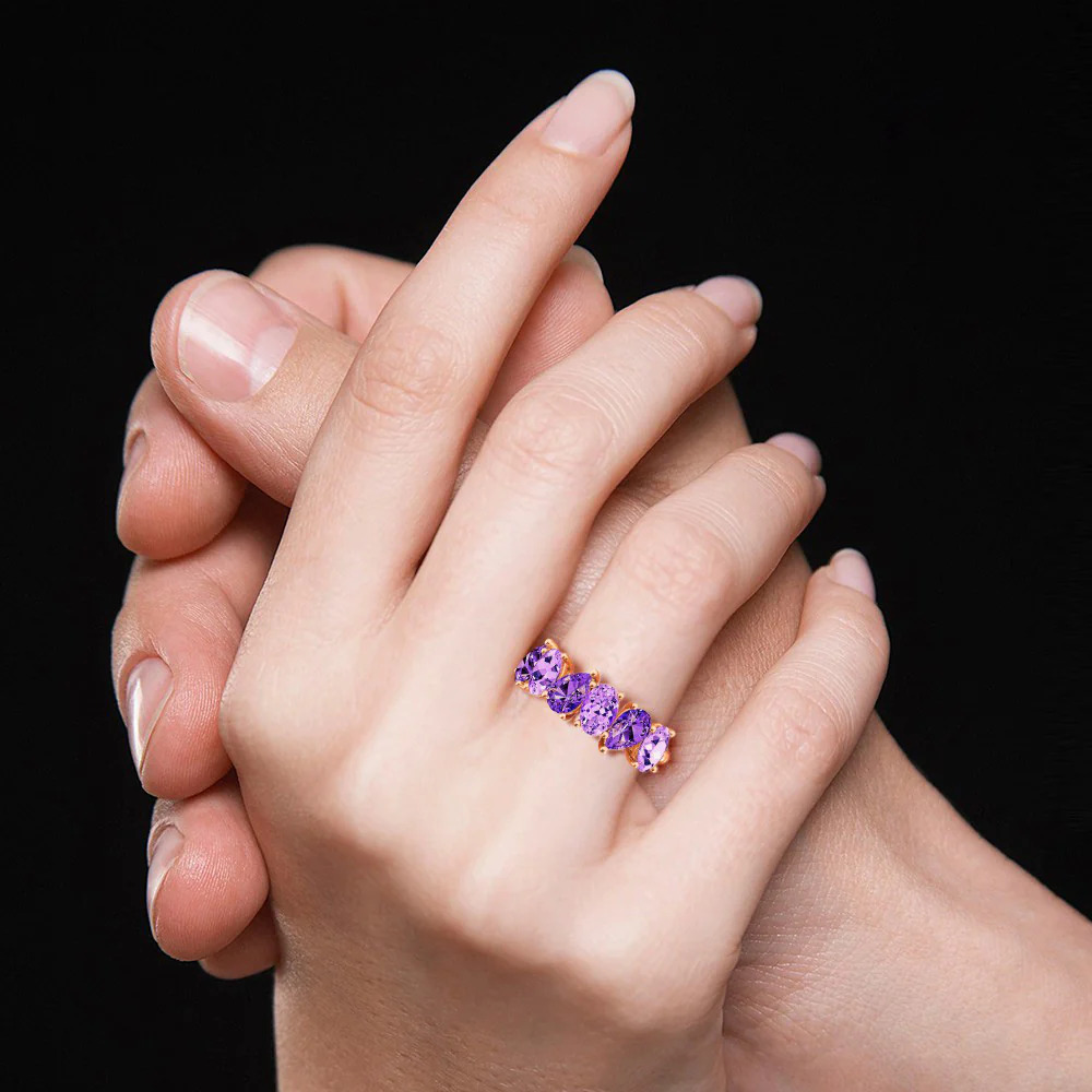 Gnoce Oval & Pear Channel Ring Platinum-plated Silver Blend - Image 7