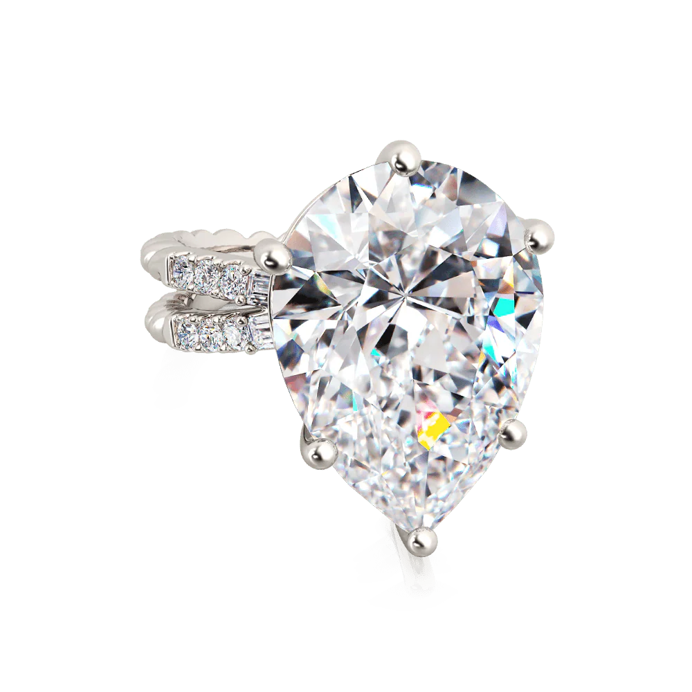 Gnoce Pear Cut Split Shank Cocktail Ring Platinum-plated Silver Blend - Image 2