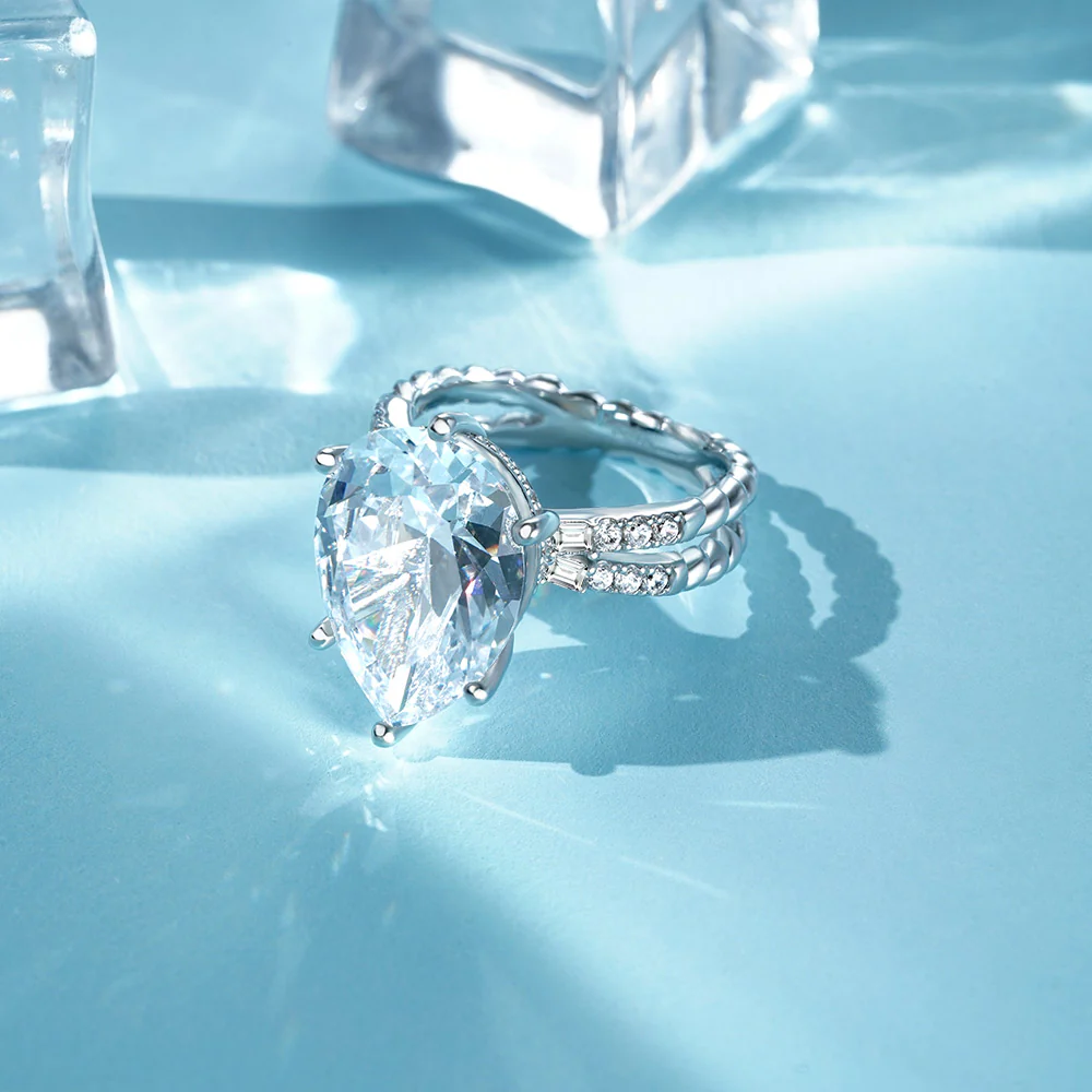 Gnoce Pear Cut Split Shank Cocktail Ring Platinum-plated Silver Blend - Image 5