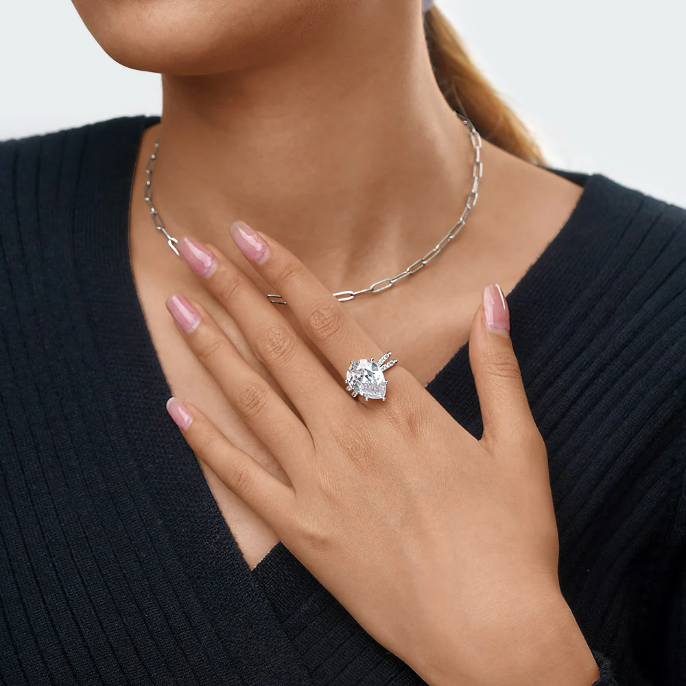 Gnoce Pear Cut Split Shank Cocktail Ring Platinum-plated Silver Blend - Image 6