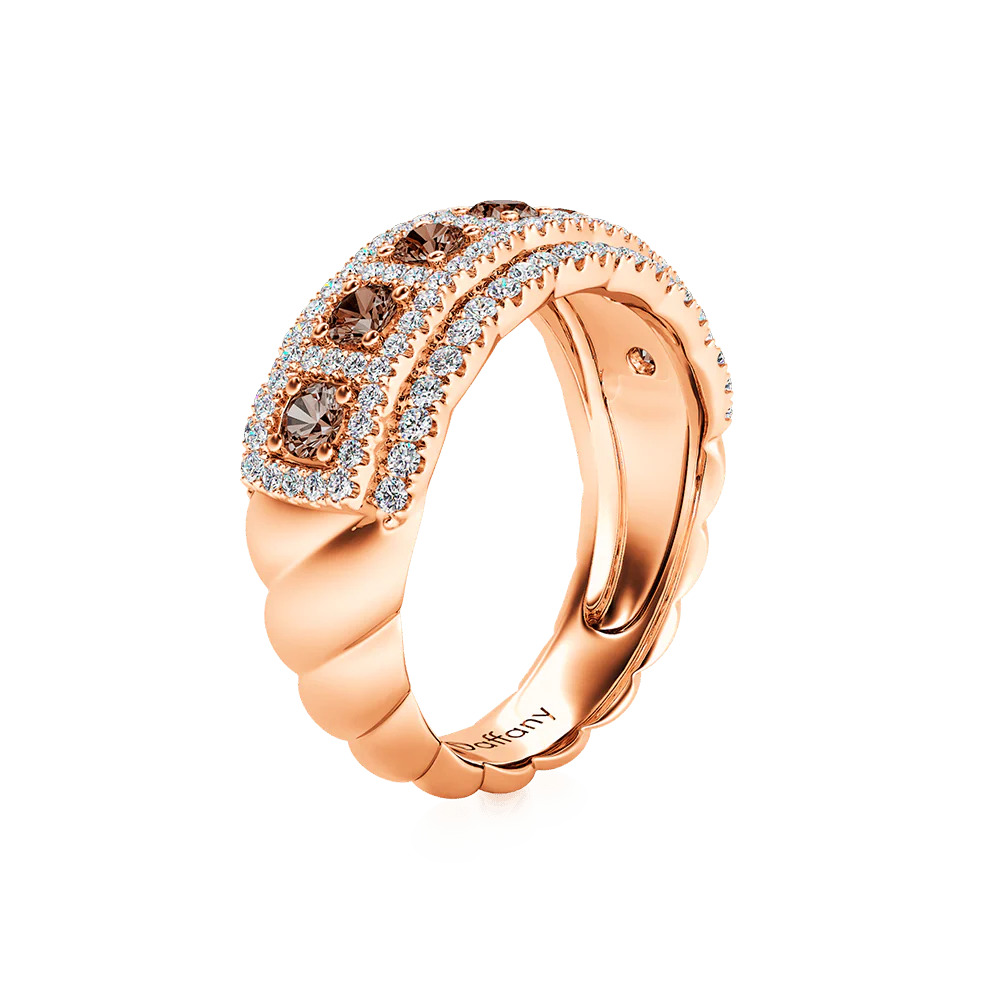 Gnoce Round Brown Paving Ring Platinum-plated Silver Blend - Image 3