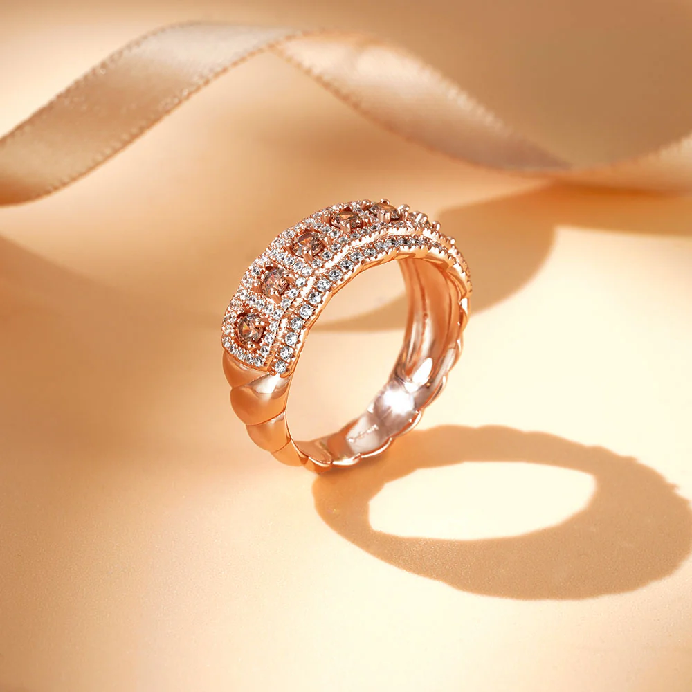 Gnoce Round Brown Paving Ring Platinum-plated Silver Blend - Image 4
