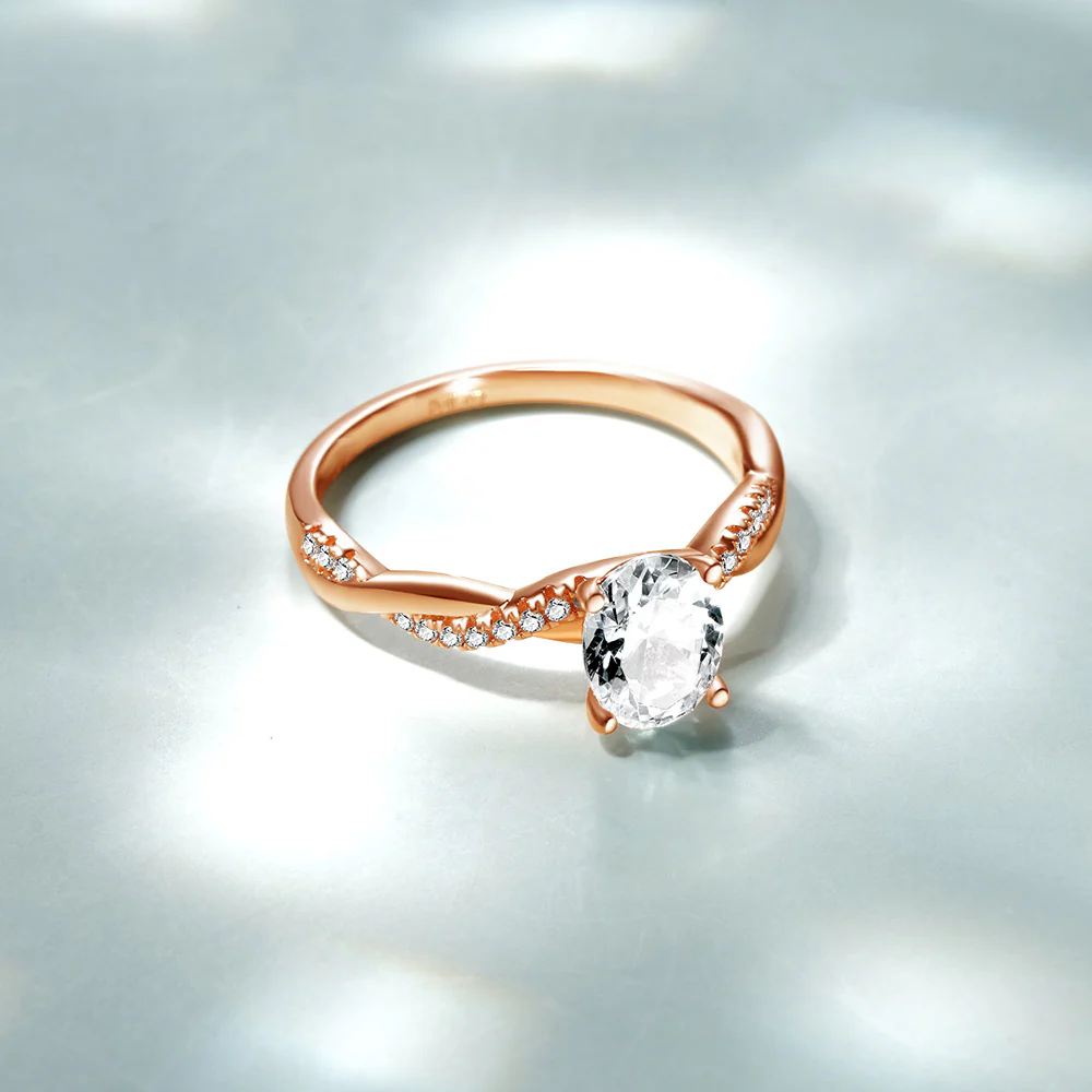Gnoce Solitaire Oval Cut Twisted Ring Platinum-plated Silver Blend - Image 4