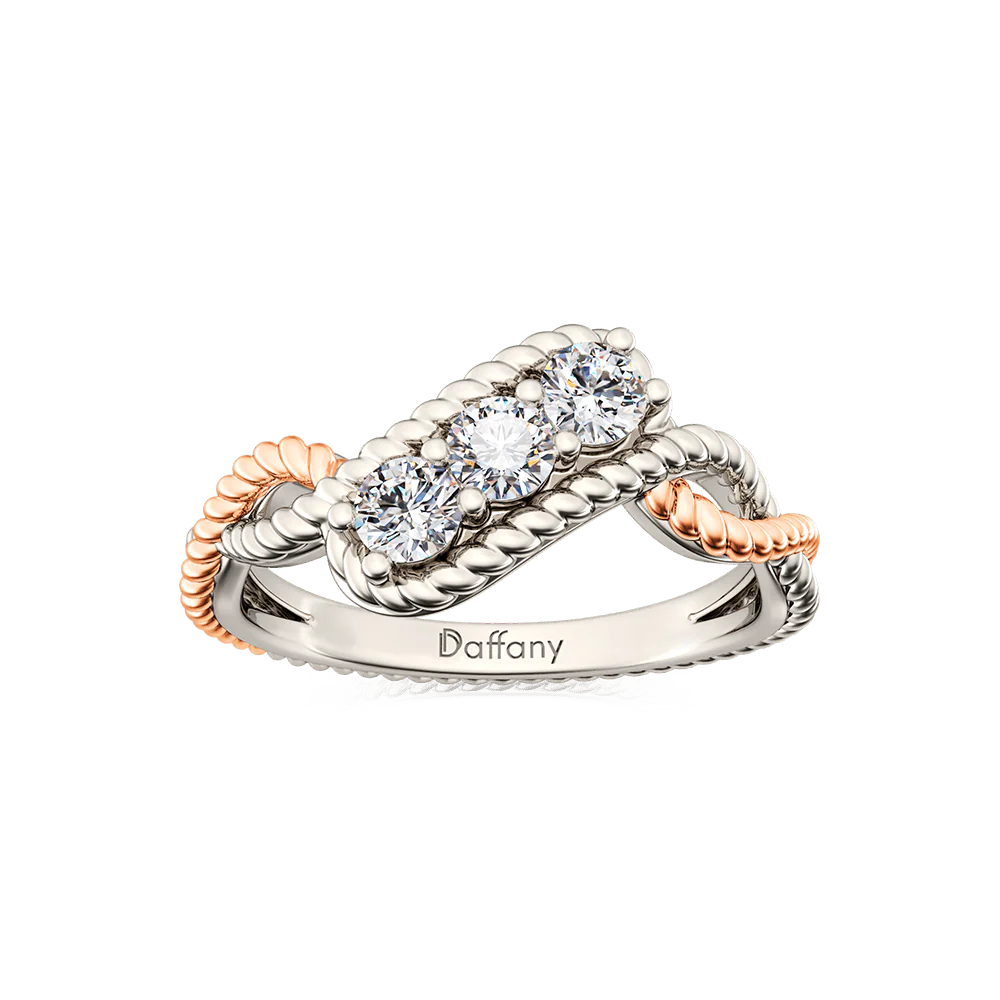Gnoce Three Stone Twisted Ring Platinum-plated Silver Blend
